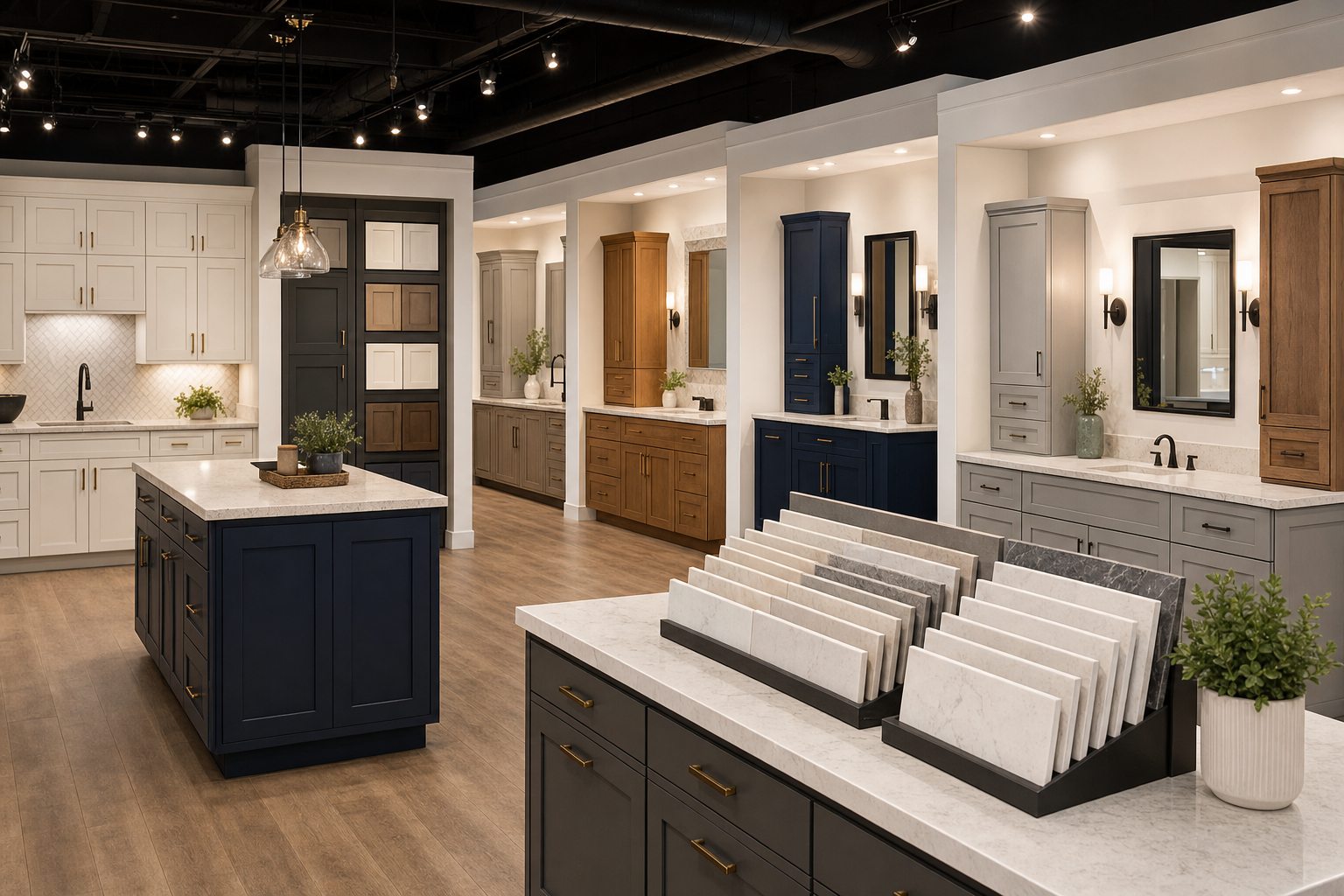 Abacus showroom with multiple cabinet display vignettes